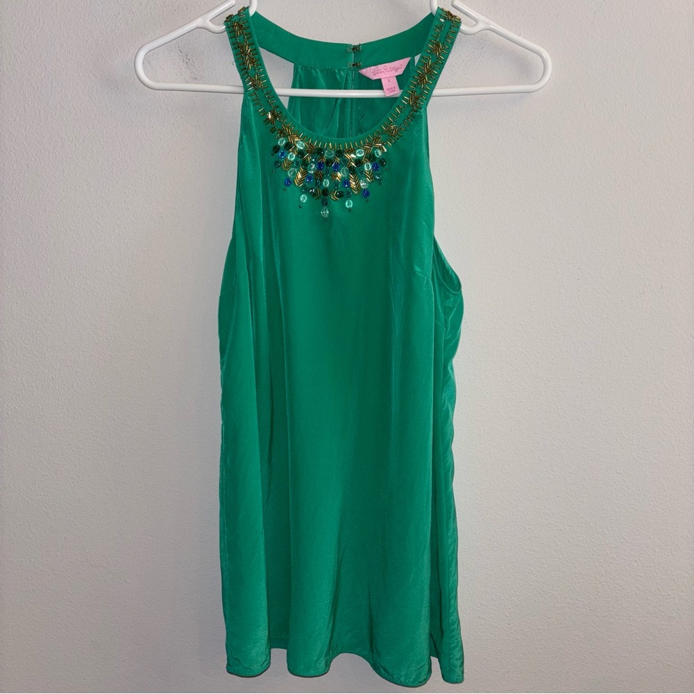 Lilly Pulitzer Corsica 100%sill Jade Jeweled Halter top Size S